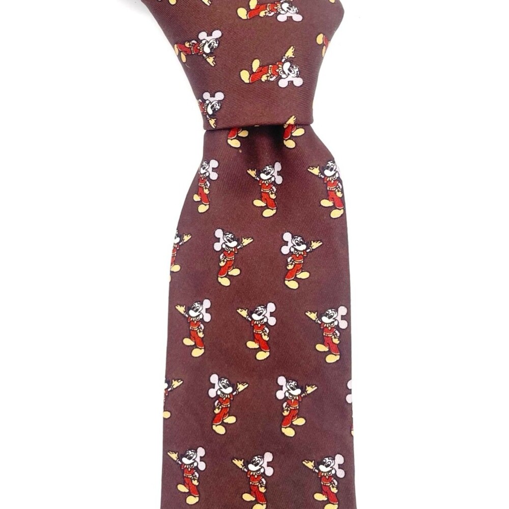 Vintage Mickey Mouse Tie Cervantes Brown Disney All Over Print USA Made Necktie